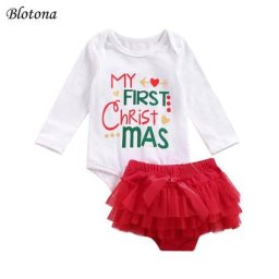 Blotona – ensemble de noël 2 pièces pour nouveau-né barboteuse à manches longues + short Tutu pour