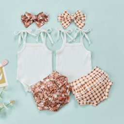 Vêtements d'été pour bébés filles de 0 à 18 mois ensemble haut sans manches et short uni à fleurs
