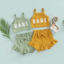 Tenues pour bébés filles 2 pièces gilet sans manches + short élastique à nœud ensemble de