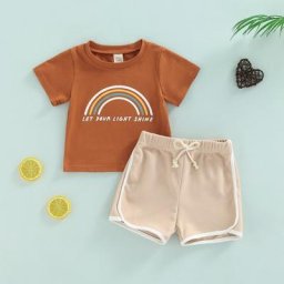 Tenues pour nouveau-né ensemble deux pièces avec lettres arc-en-ciel imprimées T-Shirt à manches