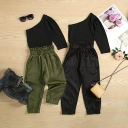 Survêtement Simple pour enfants 2 pièces couleur unie haut à manches longues + pantalon à taille