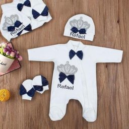 Modakids-Barboteuse Brodée Personnalisée avec Nom de Bébé Ensemble de 3 Pièces pour Nouveau-Né
