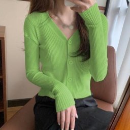 Cardigan à manches longues et col en v pour femme gilet fin et moulant décontracté collection