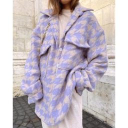 BBWM-Veste Pied-de-Poule à Manches sulfpour Femme Vintage Élégant Simple Boutonnage Streetwear