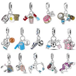 Breloques en argent 925 pour femme bijoux de sport jeu nourriture perles convient aux bracelets