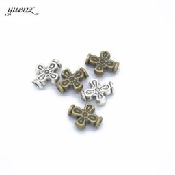 YuenZ-Lot de 10 perles antiques couleur argent grand trou croix entretoises adaptées au charme