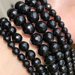 Perles rondes en pierre naturelle Agates noires à facettes pour la fabrication de bijoux 15