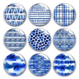 Cabochon en verre aquarelle photo ronde à motif bleu et blanc cabochon en verre démo à dos plat