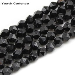 Boucles d'oreilles en pierre d'onyx Agates noires à facettes naturelles perles rondes amples