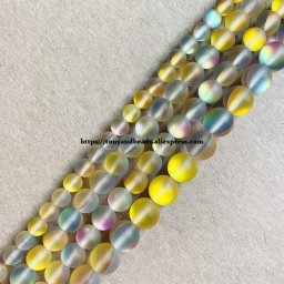 Perles rondes en pierre de lune K9 cristaux arc-en-ciel d'autriche synthétiques mat 15 ""6 8