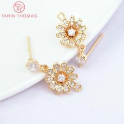 Boucles d'Oreilles en Forme de Fleur en Laiton 24K Accessoires de Bijouterie 6678mm 4 Pièces 8.5