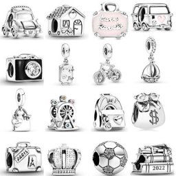 Perle de charme d'appareil photo vintage pour femme argent 925 voiture électrique sac à