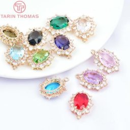 Lot de 4 Pièces de Bijoux en Or 24K en Laiton avec Verre Coloré Trou de 6946mm 18x22mm de Haute