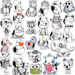 Breloques en argent pour bracelet Pandora original perles porte-bonheur chat ours oiseau