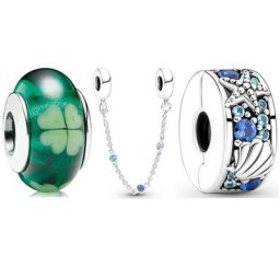 Lucky Everver-Bracelet en verre de Murano étoile de mer et coquillage triple pierre breloque