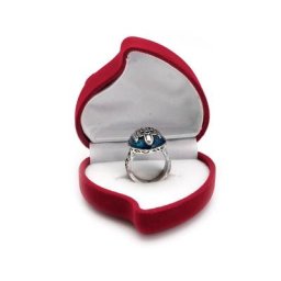 Boîte à bijoux en velours en forme de cœur présentoir de rangement pour bagues motif Rose rouge
