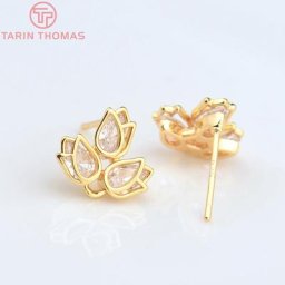 Boucles d'oreilles en laiton de couleur or 24K 4 pièces 11x4584 MM en Zircon fleur de tulipe