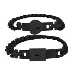 R58E – Bracelet en acier inoxydable pour amoureux 2 pièces couleur argent avec serrure en forme