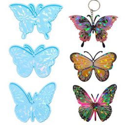 Moule holographique en Silicone en forme de papillon pour porte-clés pendentifs en résine époxy