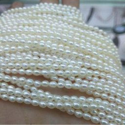 2*3MM 90Pcs/1 Brin Riz Forme Haute Lumière 100% AA + Naturel Perles D'eau Douce Boucles D'oreilles