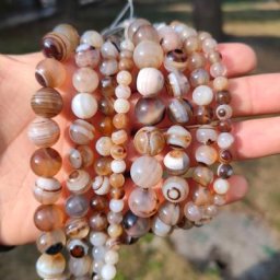 Perles en Pierre Naturelle Agates struction ées Grises Rondes à Rayures Lisses en Vrac pour