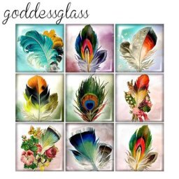 Plumes carrées vintage en verre 10 pièces 12mm/20mm/25mm/30mm photo cabochon dos plat