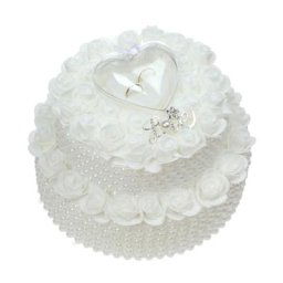 Boîte à bagues décorée de fleurs coussin porte-anneau décoration de mariage