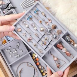Présentoir à bijoux en velours de haute qualité boîte de rangement Portable pour bagues boucles