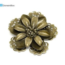 Boîte Doreen à filigranes de fleurs 10 pièces en alliage Bronze Antique couleur 5.3x5.1cm pour