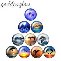 Cabochon Rond en Verre avec Photo de Dauphins pour Couple Accessoire de Démonstration à Dos pio
