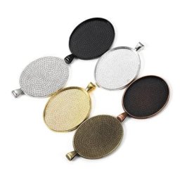 Pendentif ovale en verre or 5 pièces/lot 30x40mm paramètres vierges Base de Cabochon plateau
