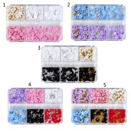 N1HE – boîte de bijoux en forme de fleur à cinq pétales pour Nail Art 6 compartiments en résine
