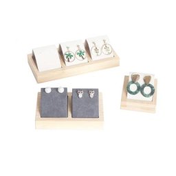 Présentoir de Boucles d'Oreilles en Bambou Support de Bijoux Étui de Rangement T1 Tissu Suédé