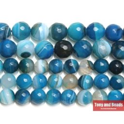 Perles rondes en Agate à rayures bleues pour la fabrication de bijoux pierre naturelle pour