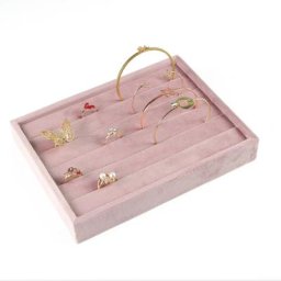 Présentoir de Bijoux en Velours Rose Palette Rectangulaire Conception de Fente Bagues