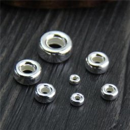 Perles d'espacement de roue en argent regardé 100% grand trou bracelets plats et ronds perles de