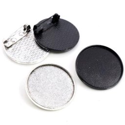 Broche de Style Simple 5 pièces/lot 25mm de taille intérieure Antique plaqué argent et noir