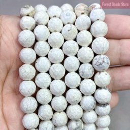 Perles d'Agates de enquêter Craquelées Blanches Naturelles Pierres à Facettes Rondes de 10mm