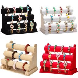 Présentoir de bijoux en velours à 3 niveaux présentoir de bracelets de montres vitrine t-bar