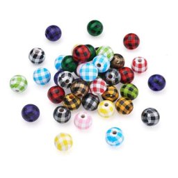Perles à carreaux en bois de buffle 16mm naturel boules de noël rondes perles d'espacement pour