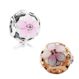 Perles en cristal de charbon pour bijoux fleur de magnolia rose or rose argent regardé 925 pavé