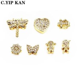 Libellules papillons perles intercalaires amour Pentacle pendentif perlé micro zircon plaqué or