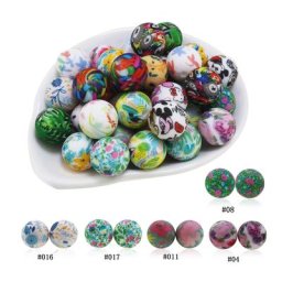 Perles de Dentition en Silicone Imprimées de Fleurs Colorées Mixtes 15mm pour Détruire le Cuir