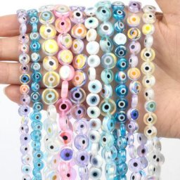 Perles d'espacement multicolores Evil Eye verre au chalumeau plat et rond perles turques pour