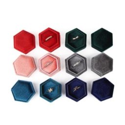 Boîte à bijoux en velours à forme carrée hexagonale boîte de rangement à Double bague présentoir