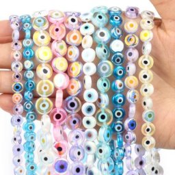 Perle de Verre Glacé au Lampwork Millefiori Evil Eye Perles à Disque Rond pio Couleurs AB Bijoux