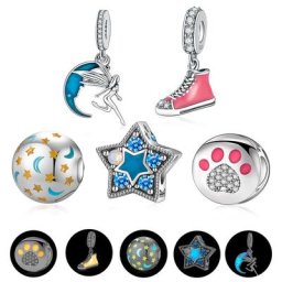 Breloques européennes en argent regardé 100% S925 pour femme AAA CZ perle noctilucent pendentif