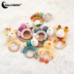 Jouets de dentition en bois TeWindsor pour bébé anneau rond bracelet fait à la main coton