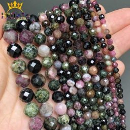 Perles en Pierre Naturelle de Tourmaline Colorée à Facettes AAA 38cm 4/6/8/10mm pour Bijoux de