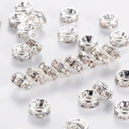 Perles de strass en métal argenté pour femmes 100 pièces cristal clair 8mm Rondelle entretoise